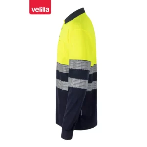 Polo bicolor manga larga Velilla 305525 Azul navy/Amarillo flúor, vista lateral