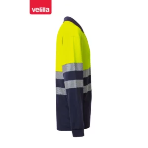 Polo bicolor manga larga Velilla 305525 Azul navy/Amarillo flúor, vista lateral opuesta