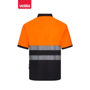 Polo reciclado manga corta Velilla 305533 Negro/Naranja flúor, vista trasera