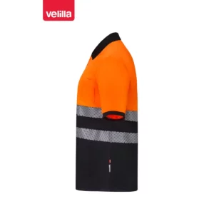 Polo reciclado manga corta Velilla 305533 Negro/Naranja flúor, vista lateral