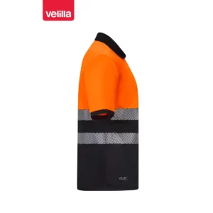 Polo reciclado manga corta Velilla 305533 Negro/Naranja flúor, vista lateral opuesta
