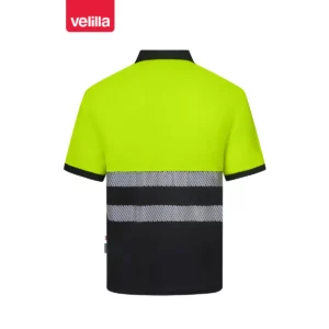 Polo reciclado manga corta Velilla 305533 Negro/Amarillo flúor, vista trasera
