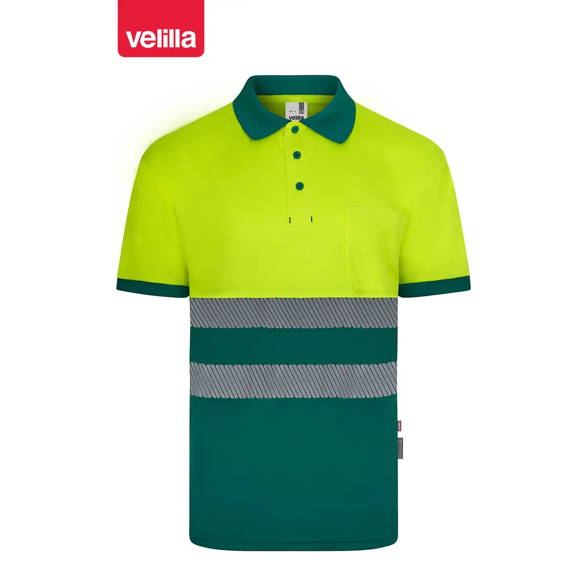 Polo reciclado manga corta Velilla 305533 16 Polo reciclado manga corta Velilla 305533 Verde/Amarillo flúor, vista frontal