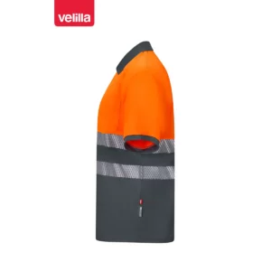 Polo reciclado manga corta Velilla 305533 Gris/Naranja flúor, vista lateral