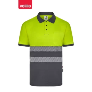 Polo reciclado manga corta Velilla 305533 Gris/Amarillo flúor, vista frontal
