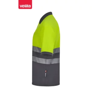 Polo reciclado manga corta Velilla 305533 Gris/Amarillo flúor, vista lateral