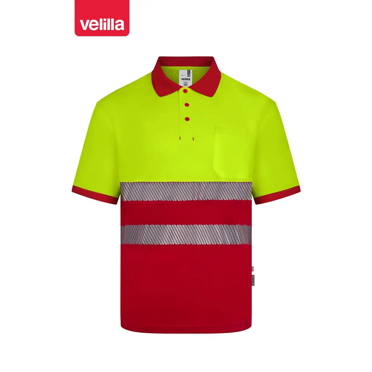 Polo reciclado manga corta Velilla 305533 30 Polo reciclado manga corta Velilla 305533 Rojo/Amarillo flúor, vista frontal
