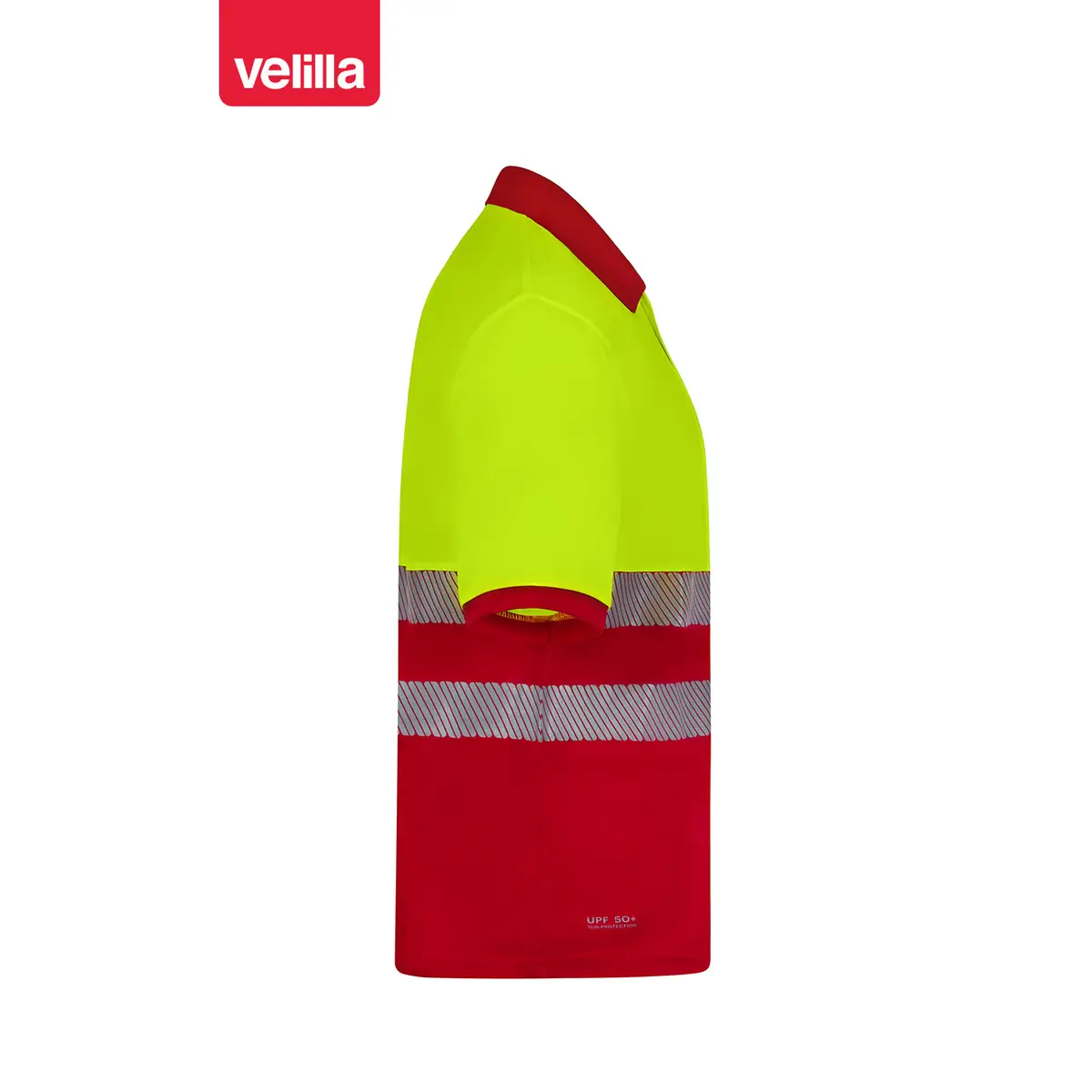 Polo reciclado manga corta Velilla 305533 32 Polo reciclado manga corta Velilla 305533 Rojo/Amarillo flúor, vista lateral opuesta