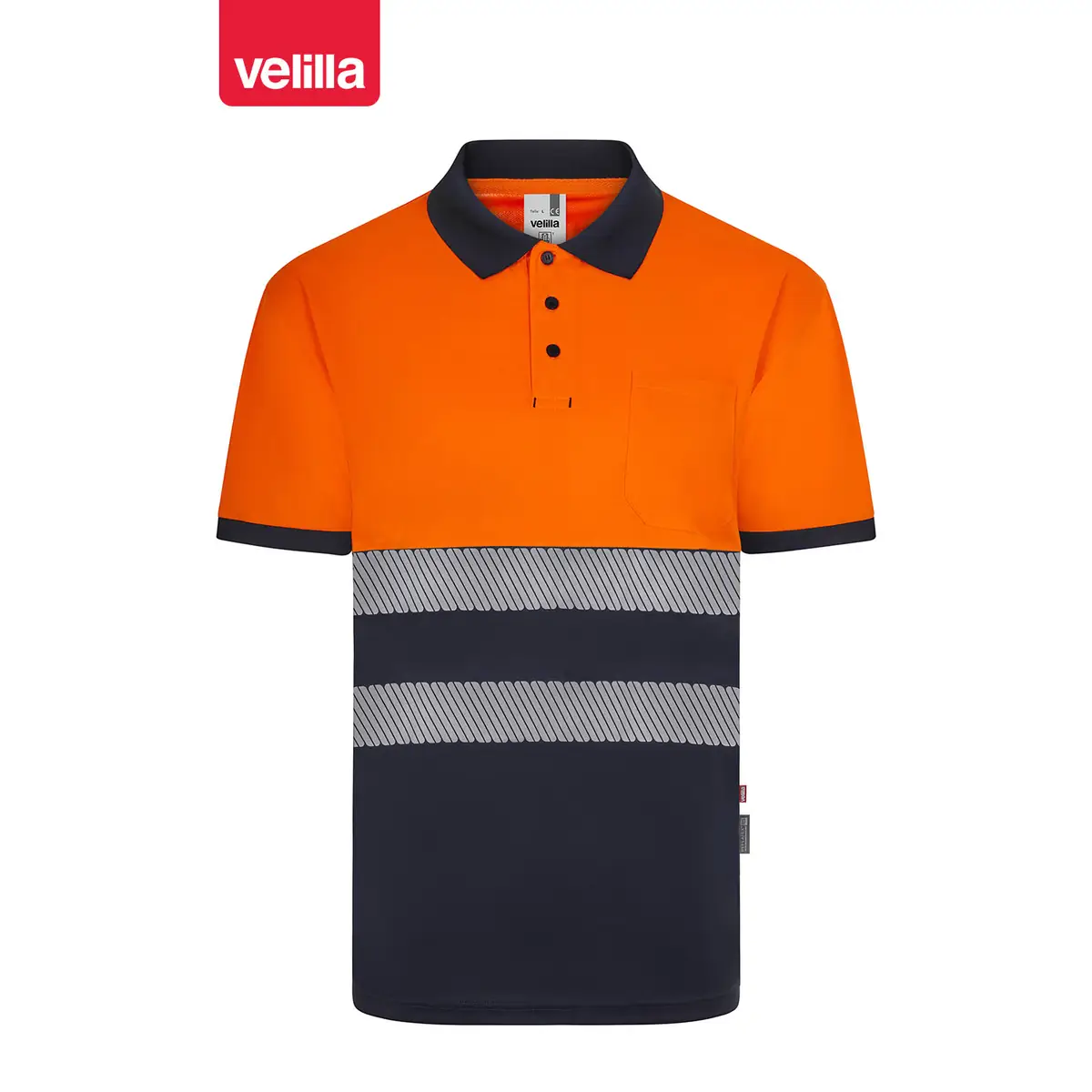 Polo reciclado manga corta Velilla 305533 19 Polo reciclado manga corta Velilla 305533 Azul navy/Naranja flúor, vista frontal