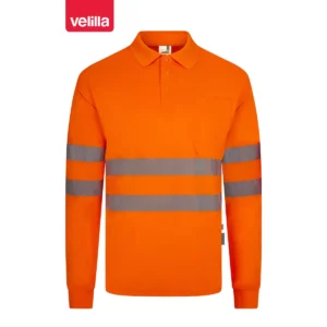Polo reciclado manga larga Velilla 305534 naranja flúor, vista frontal