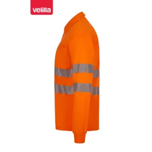Polo reciclado manga larga Velilla 305534 naranja flúor, vista lateral
