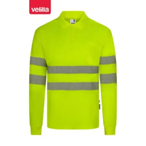 Polo reciclado manga larga Velilla 305534 amarillo flúor, vista frontal