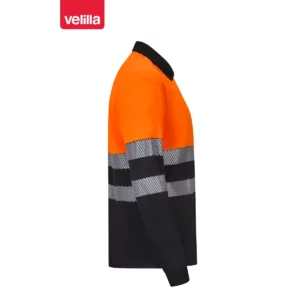 Polo reciclado manga larga Velilla 305535 Negro/Naranja flúor, vista lateral opuesta
