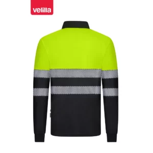 Polo reciclado manga larga Velilla 305535 Negro/Amarillo flúor, vista trasera