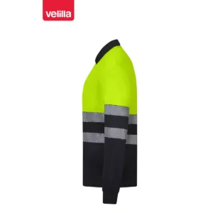 Polo reciclado manga larga Velilla 305535 Negro/Amarillo flúor, vista lateral