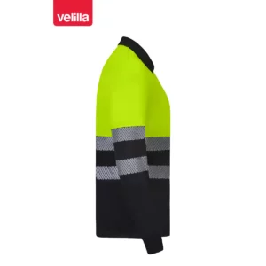 Polo reciclado manga larga Velilla 305535 Negro/Amarillo flúor, vista lateral opuesta