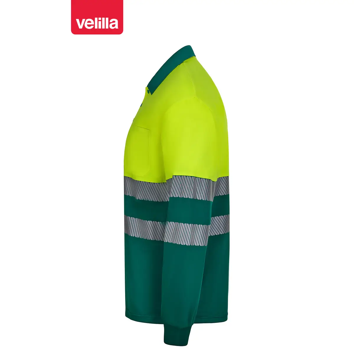 Polo reciclado manga larga Velilla 305535 17 Polo reciclado manga larga Velilla 305535 Verde/Amarillo flúor, vista lateral