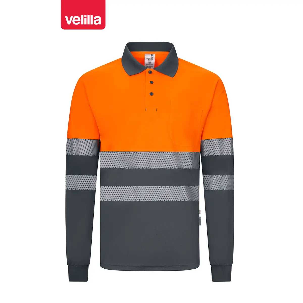Polo reciclado manga larga Velilla 305535 34 Polo reciclado manga larga Velilla 305535 Gris/Naranja flúor, vista frontal