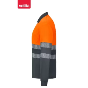 Polo reciclado manga larga Velilla 305535 Gris/Naranja flúor, vista lateral
