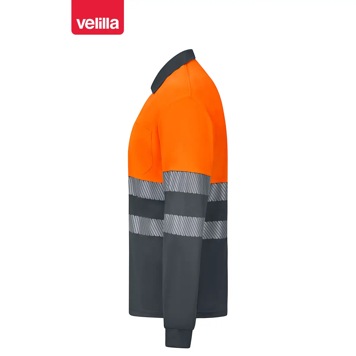 Polo reciclado manga larga Velilla 305535 35 Polo reciclado manga larga Velilla 305535 Gris/Naranja flúor, vista lateral