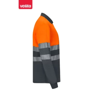 Polo reciclado manga larga Velilla 305535 Gris/Naranja flúor, vista lateral opuesta