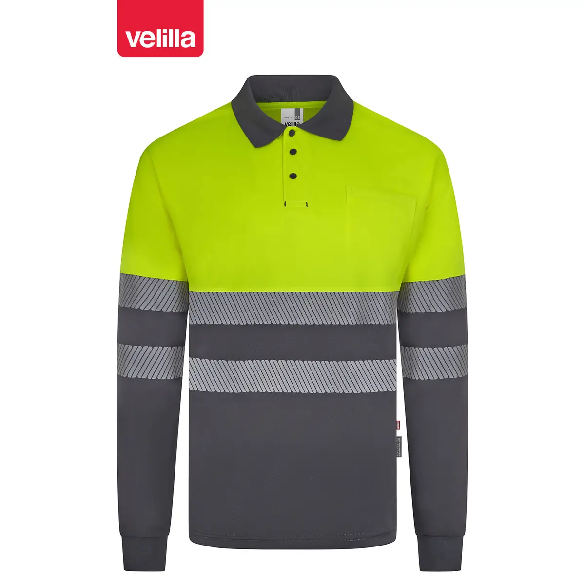 Polo reciclado manga larga Velilla 305535 1 Polo reciclado manga larga Velilla 305535 Gris/Amarillo flúor, vista frontal