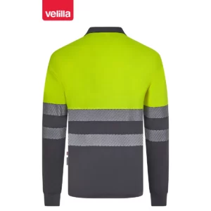 Polo reciclado manga larga Velilla 305535 Gris/Amarillo flúor, vista trasera