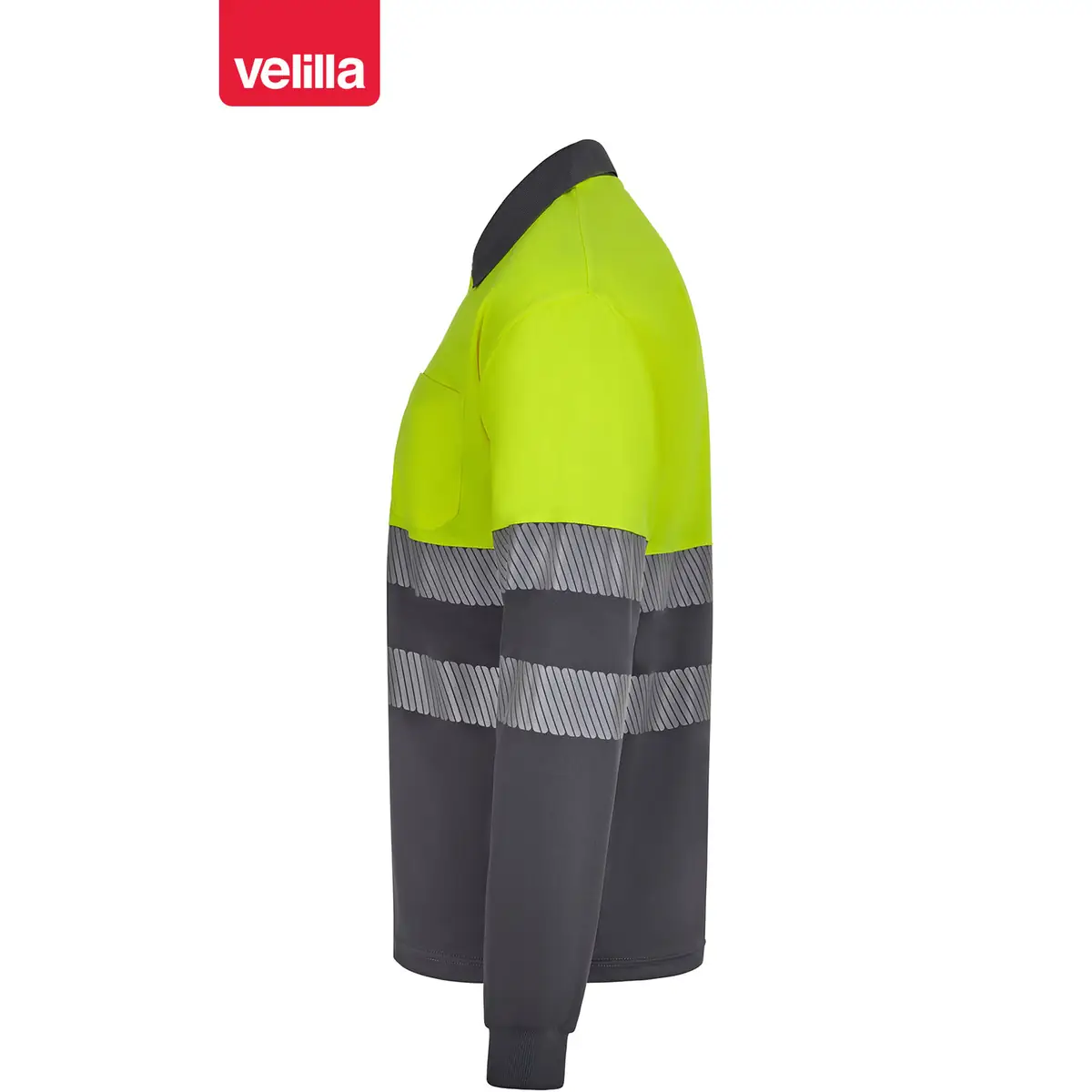 Polo reciclado manga larga Velilla 305535 2 Polo reciclado manga larga Velilla 305535 Gris/Amarillo flúor, vista lateral