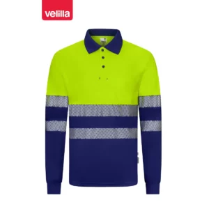 Polo reciclado manga larga Velilla 305535 Azulina/Amarillo flúor, vista frontal