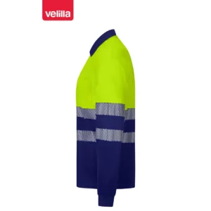 Polo reciclado manga larga Velilla 305535 Azulina/Amarillo flúor, vista lateral
