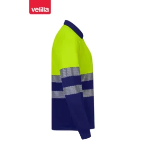 Polo reciclado manga larga Velilla 305535 Azulina/Amarillo flúor, vista lateral opuesta