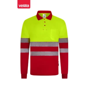 Polo reciclado manga larga Velilla 305535 Rojo/Amarillo flúor, vista frontal