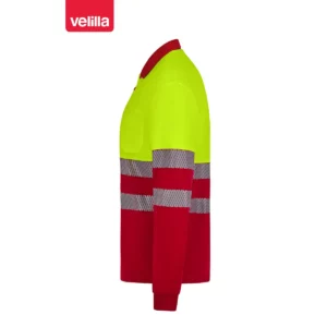 Polo reciclado manga larga Velilla 305535 Rojo/Amarillo flúor, vista lateral