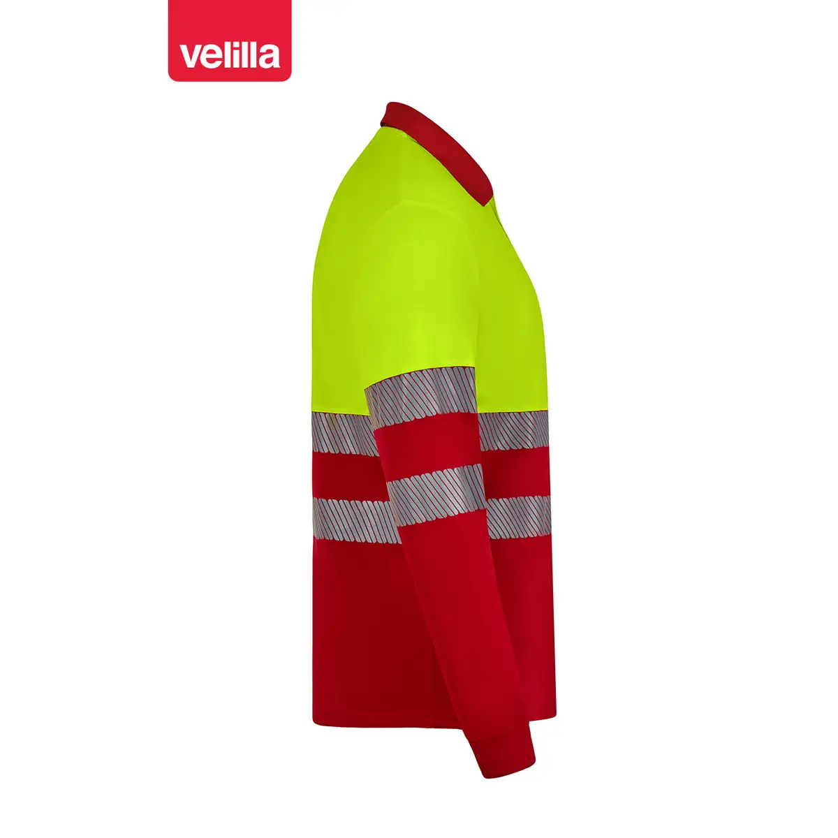 Polo reciclado manga larga Velilla 305535 32 Polo reciclado manga larga Velilla 305535 Rojo/Amarillo flúor, vista lateral opuesta