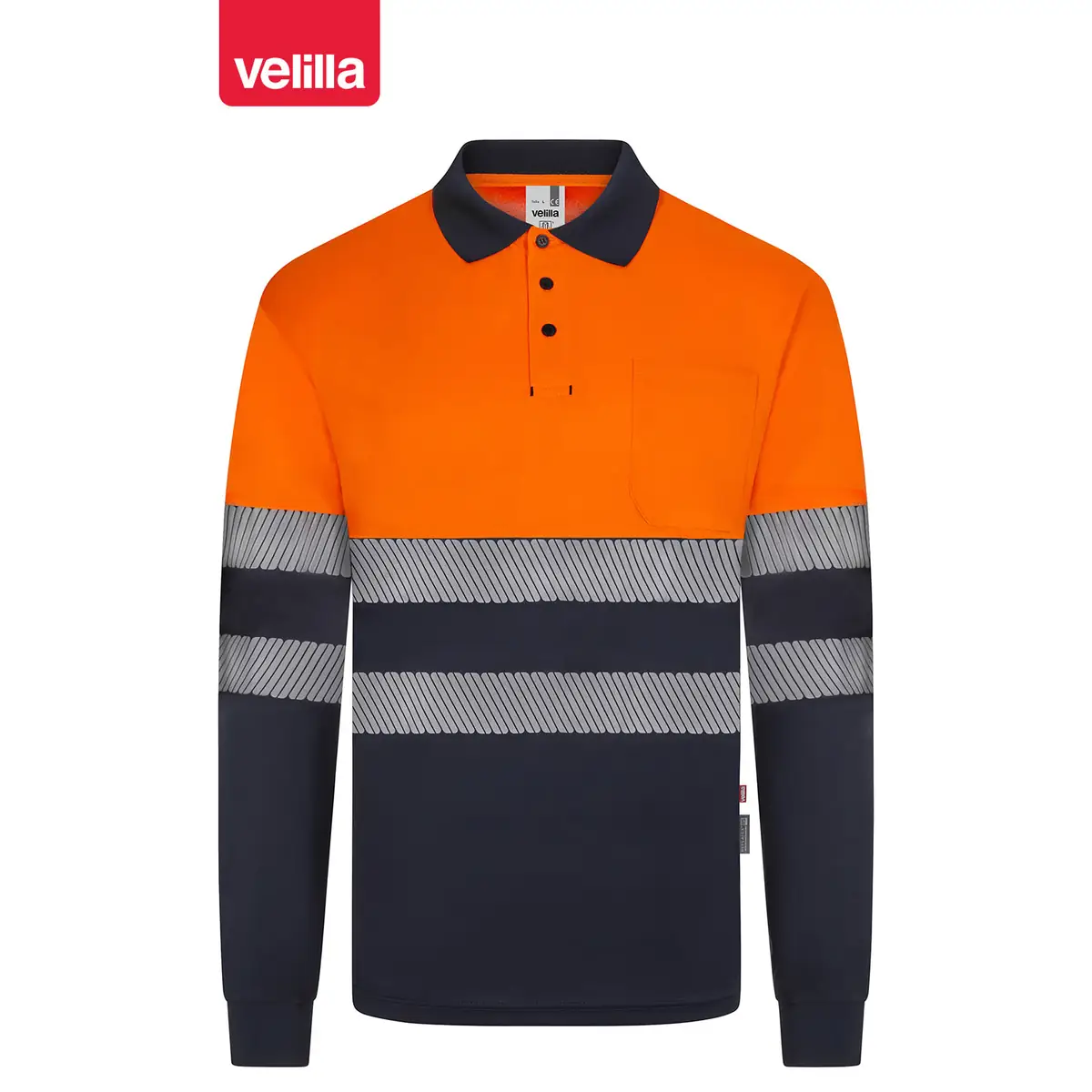 Polo reciclado manga larga Velilla 305535 19 Polo reciclado manga larga Velilla 305535 Azul navy/Naranja flúor, vista frontal