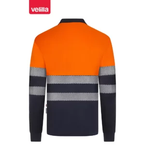 Polo reciclado manga larga Velilla 305535 Azul navy/Naranja flúor, vista trasera