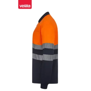 Polo reciclado manga larga Velilla 305535 Azul navy/Naranja flúor, vista lateral