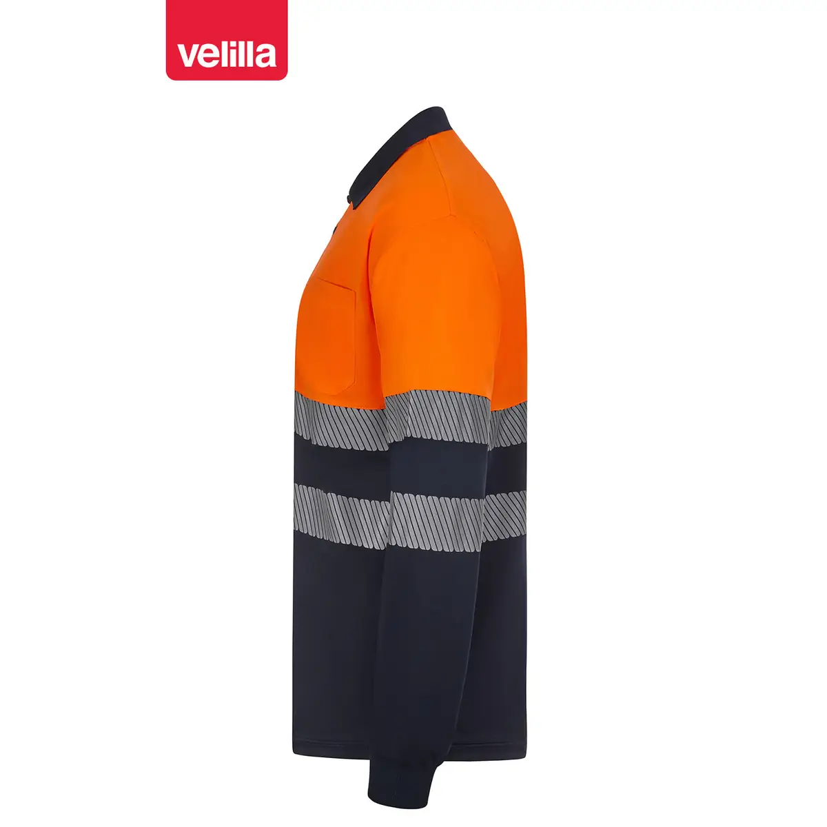 Polo reciclado manga larga Velilla 305535 20 Polo reciclado manga larga Velilla 305535 Azul navy/Naranja flúor, vista lateral
