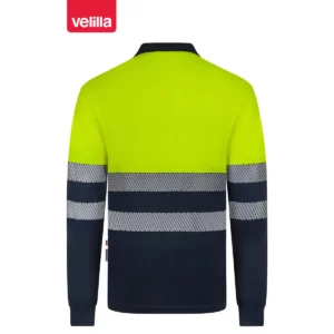 Polo reciclado manga larga Velilla 305535 Azul navy/Amarillo flúor, vista trasera