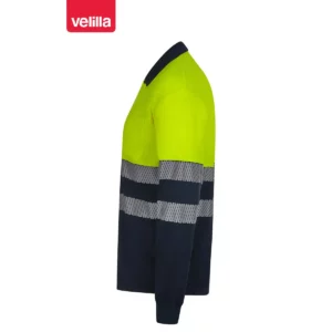 Polo reciclado manga larga Velilla 305535 Azul navy/Amarillo flúor, vista lateral