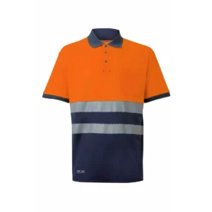 Polo bicolor manga corta Velilla 305543 Azul navy/Naranja flúor, vista frontal