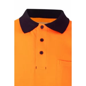 Polo bicolor manga corta Velilla 305543 Azul navy/Naranja flúor, detalle de cuello y bolsillo
