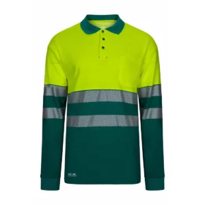 Polo bicolor manga larga Velilla 305545 Verde/Amarillo flúor, vista frontal