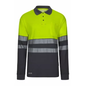 Polo bicolor manga larga Velilla 305545 Gris/Amarillo flúor, vista frontal