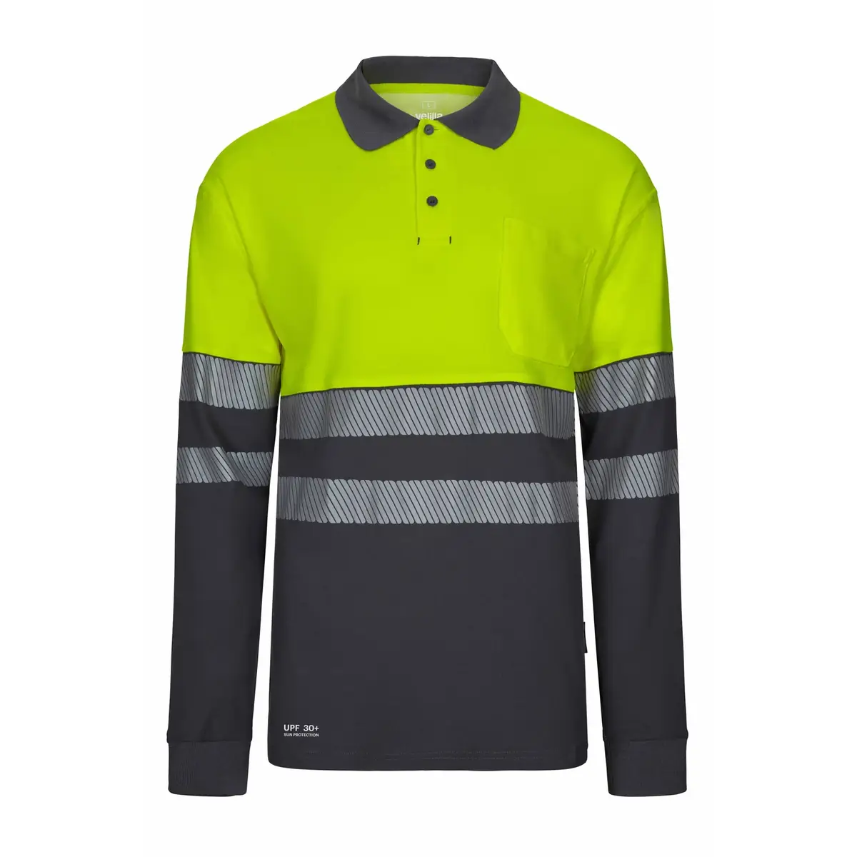 Polo bicolor manga larga Velilla 305545 1 Polo bicolor manga larga Velilla 305545 Gris/Amarillo flúor, vista frontal