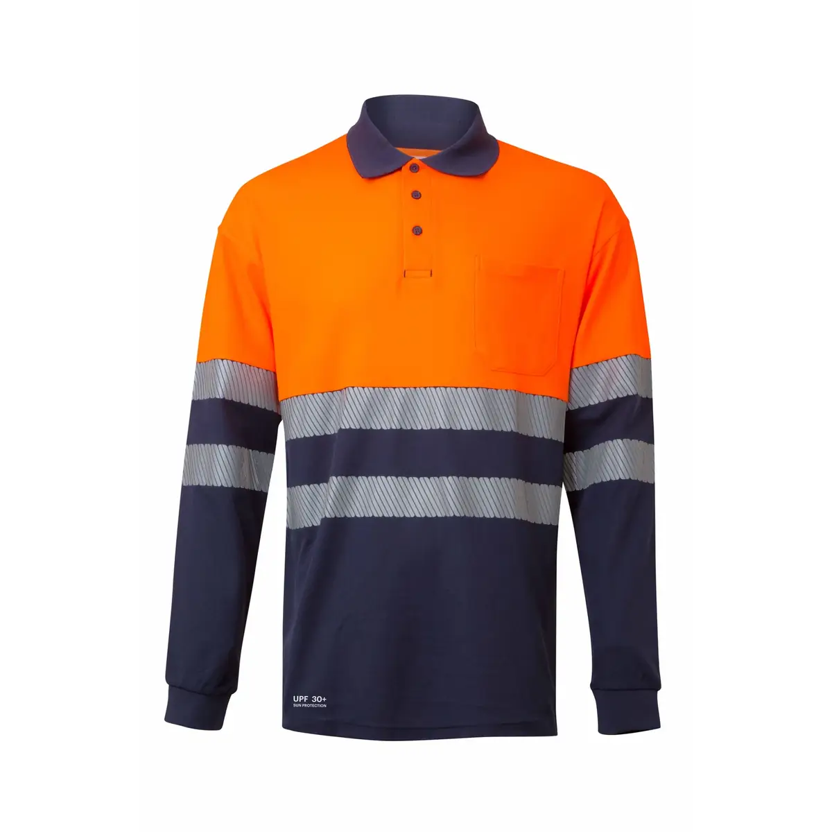 Polo bicolor manga larga Velilla 305545 11 Polo bicolor manga larga Velilla 305545 Azul navy/Naranja flúor, vista frontal