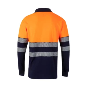 Polo bicolor manga larga Velilla 305545 Azul navy/Naranja flúor, vista trasera