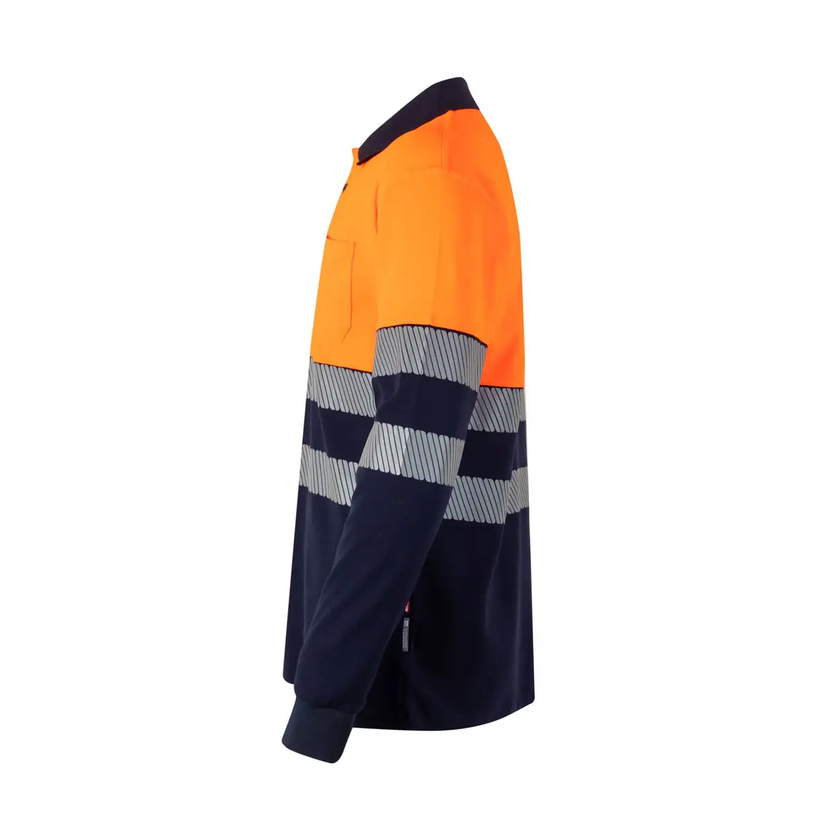 Polo bicolor manga larga Velilla 305545 12 Polo bicolor manga larga Velilla 305545 Azul navy/Naranja flúor, vista lateral