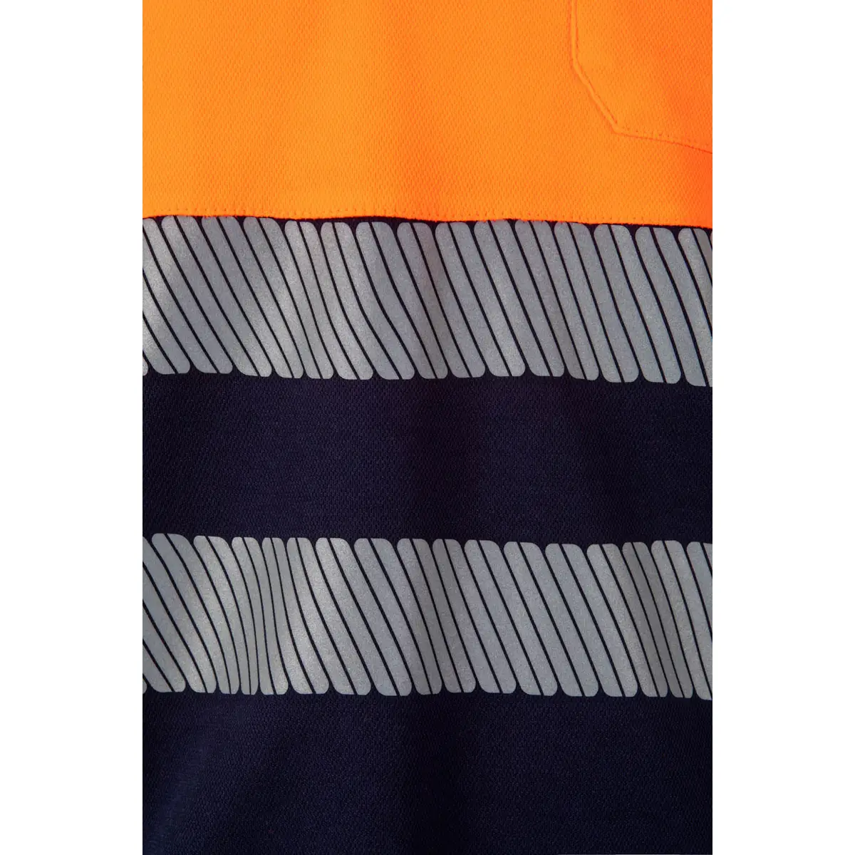 Polo bicolor manga larga Velilla 305545 17 Polo bicolor manga larga Velilla 305545 Azul navy/Naranja flúor, detalle de cintas reflectantes