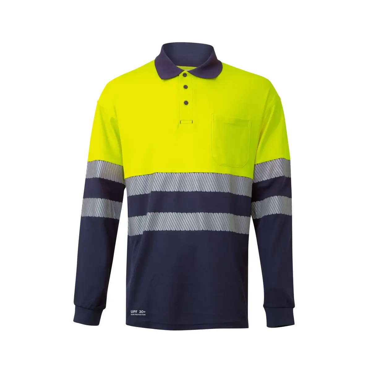 Polo bicolor manga larga Velilla 305545 4 Polo bicolor manga larga Velilla 305545 Azul navy/Amarillo flúor, vista frontal